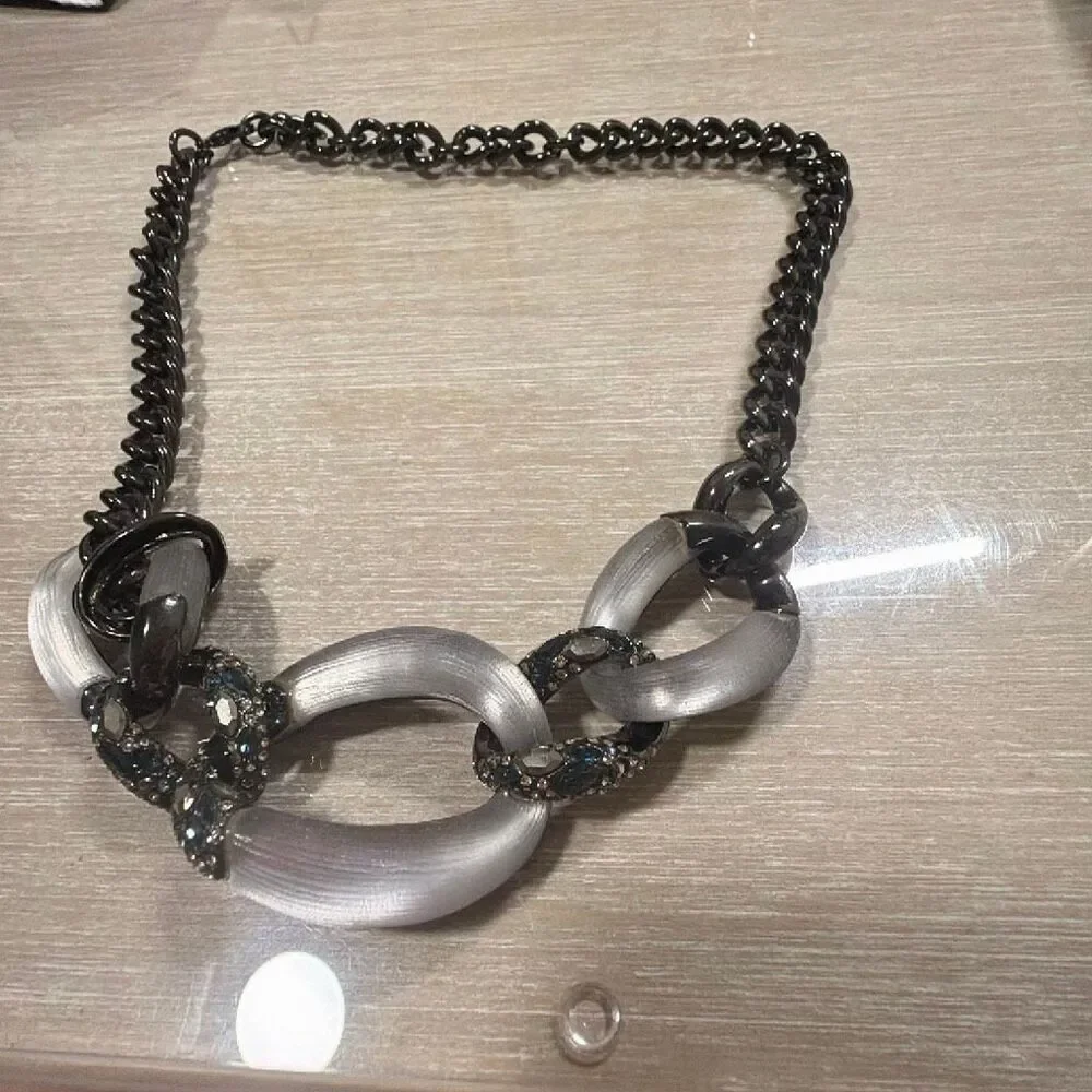 Alexis Bittar Lucite and Crystal Encrusted Link Statement Necklace